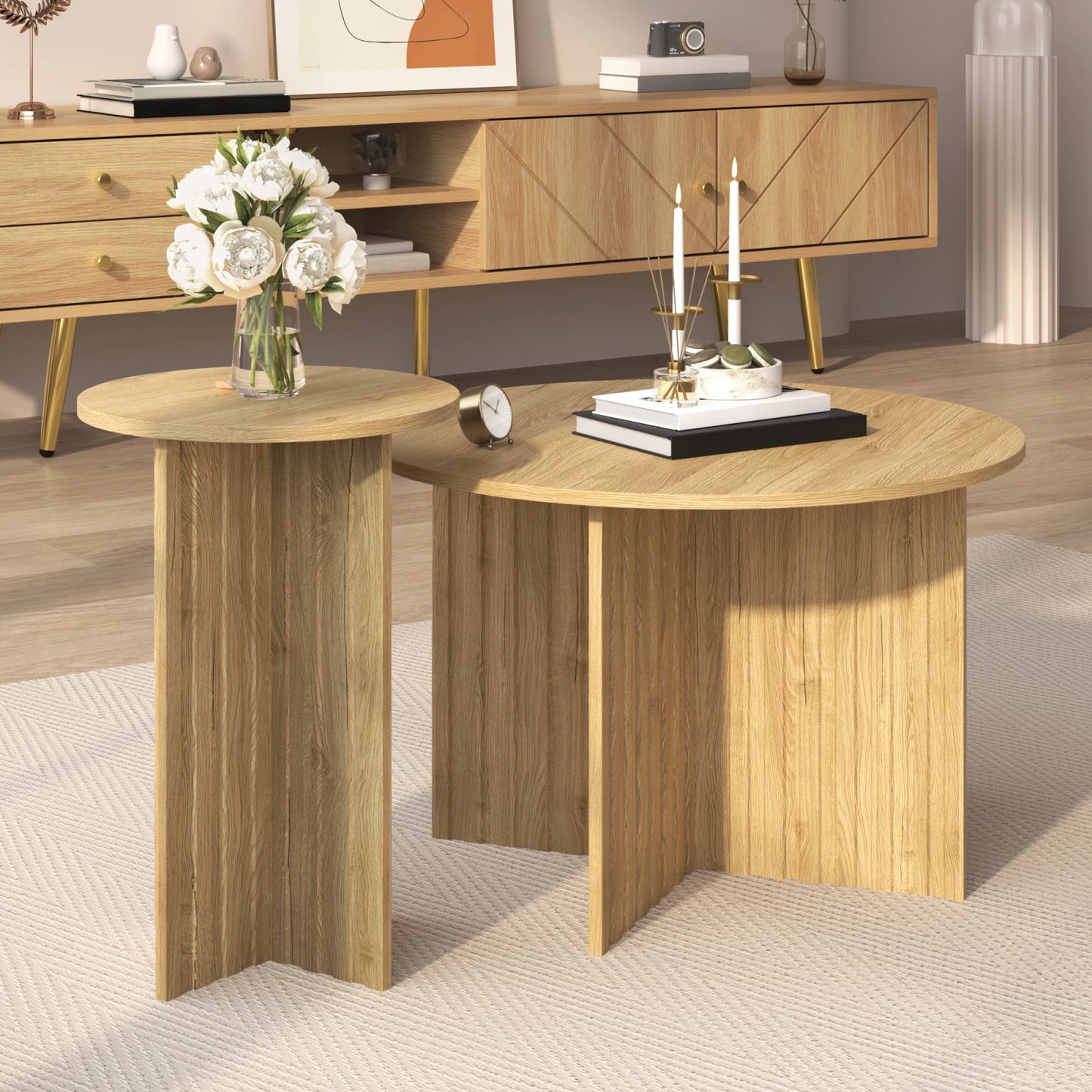Tables Basses Gigognes Solvia – Ensemble 2 Pièces Effet Bois