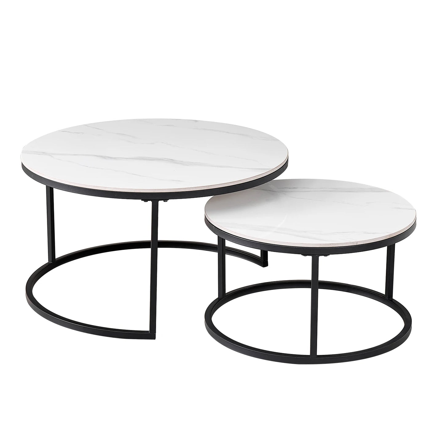 Tables Basses Gigognes Ellipse – Ensemble Rond Marbre & Métal