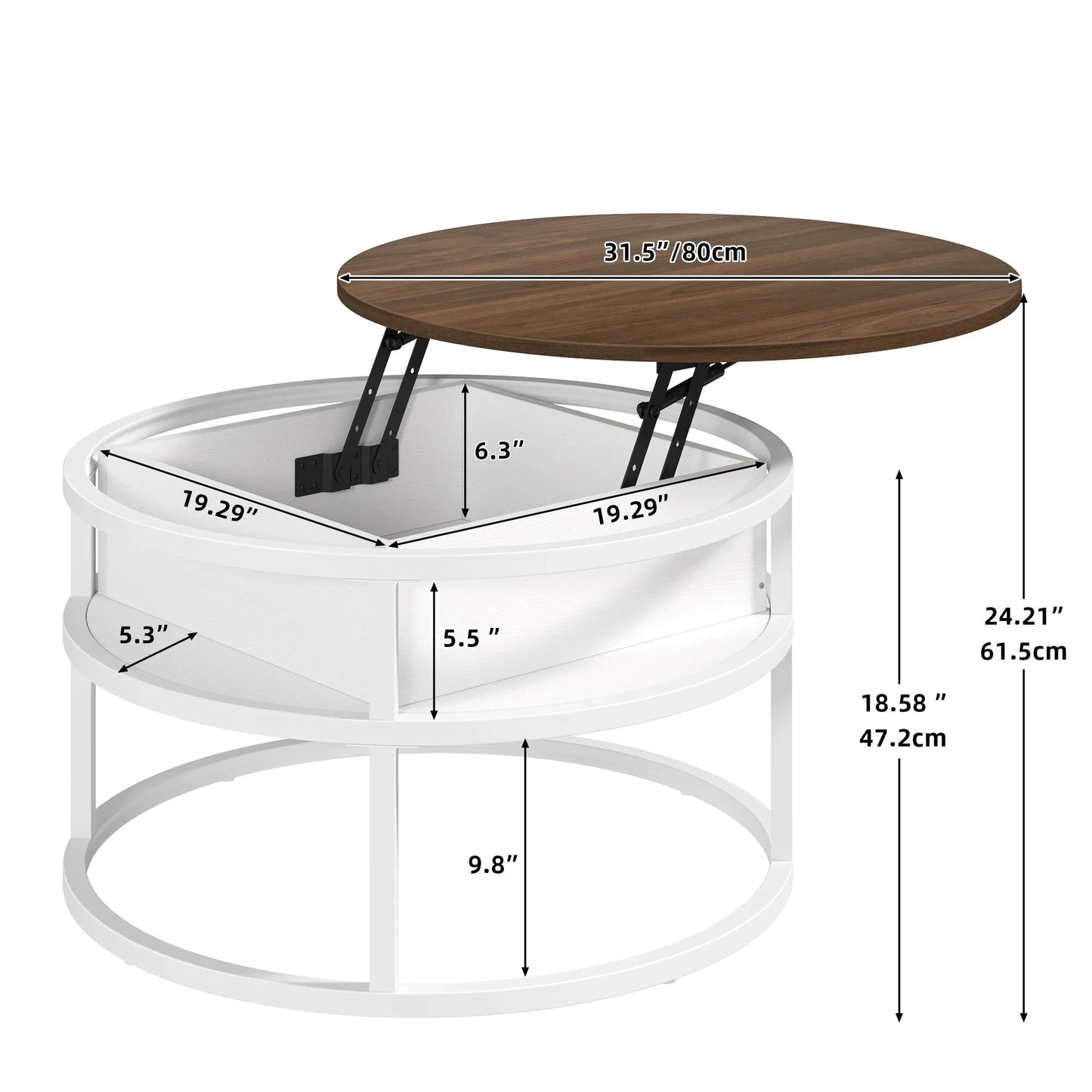 Table Basse Relevable Capri – Ronde avec Rangements Intégrés