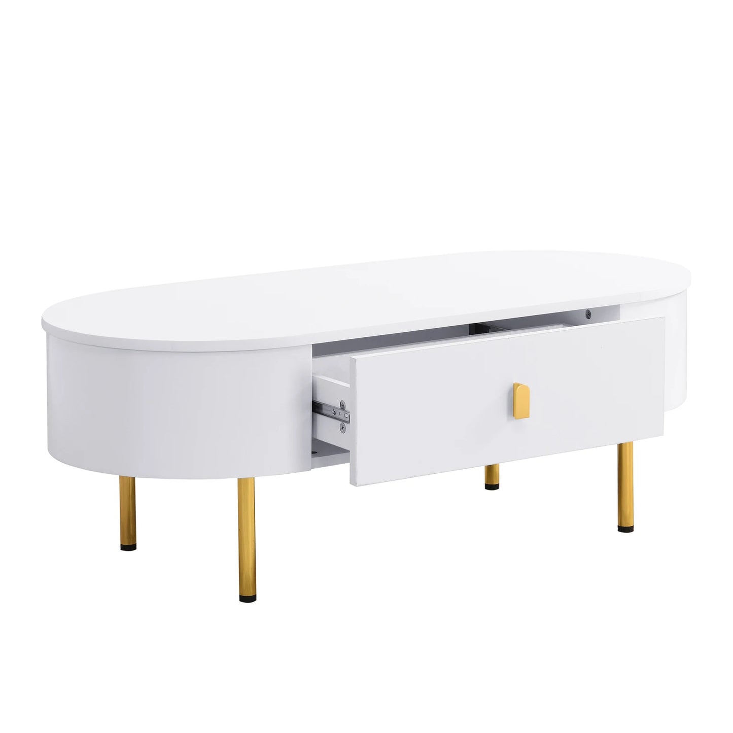 Table Basse Ovale Ovalia – Blanc & Détails Dorés