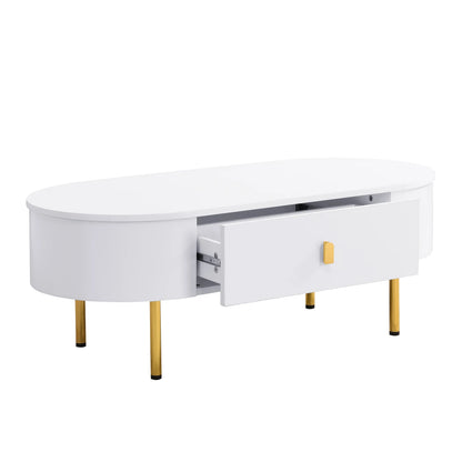 Table Basse Ovale Ovalia – Blanc & Détails Dorés