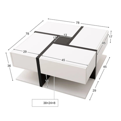 Table Basse En Bois Lumina – Carrée Blanc & Noir Brillant avec Rangements