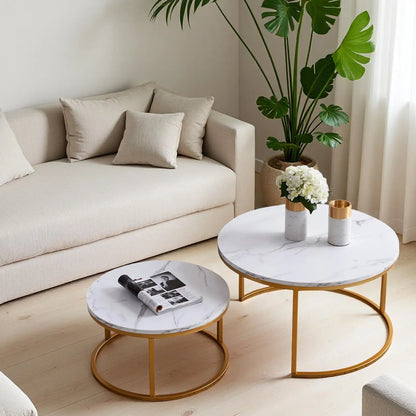 Tables Basses Gigognes Nova – Ensemble Rond Marbre & Or