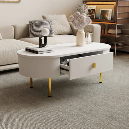 Table Basse Ovale Ovalia – Blanc & Détails Dorés