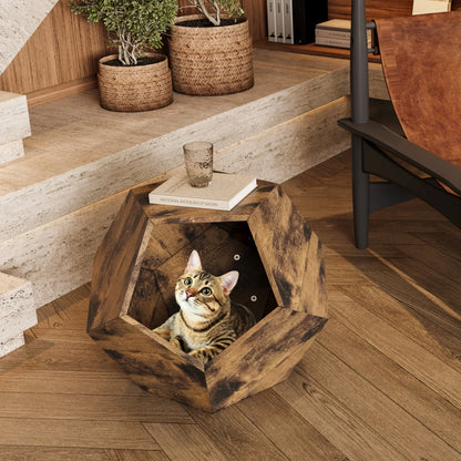 Table Basse En Bois  Milo – Table Multifonction avec Espace pour Chat (Bois Naturel)