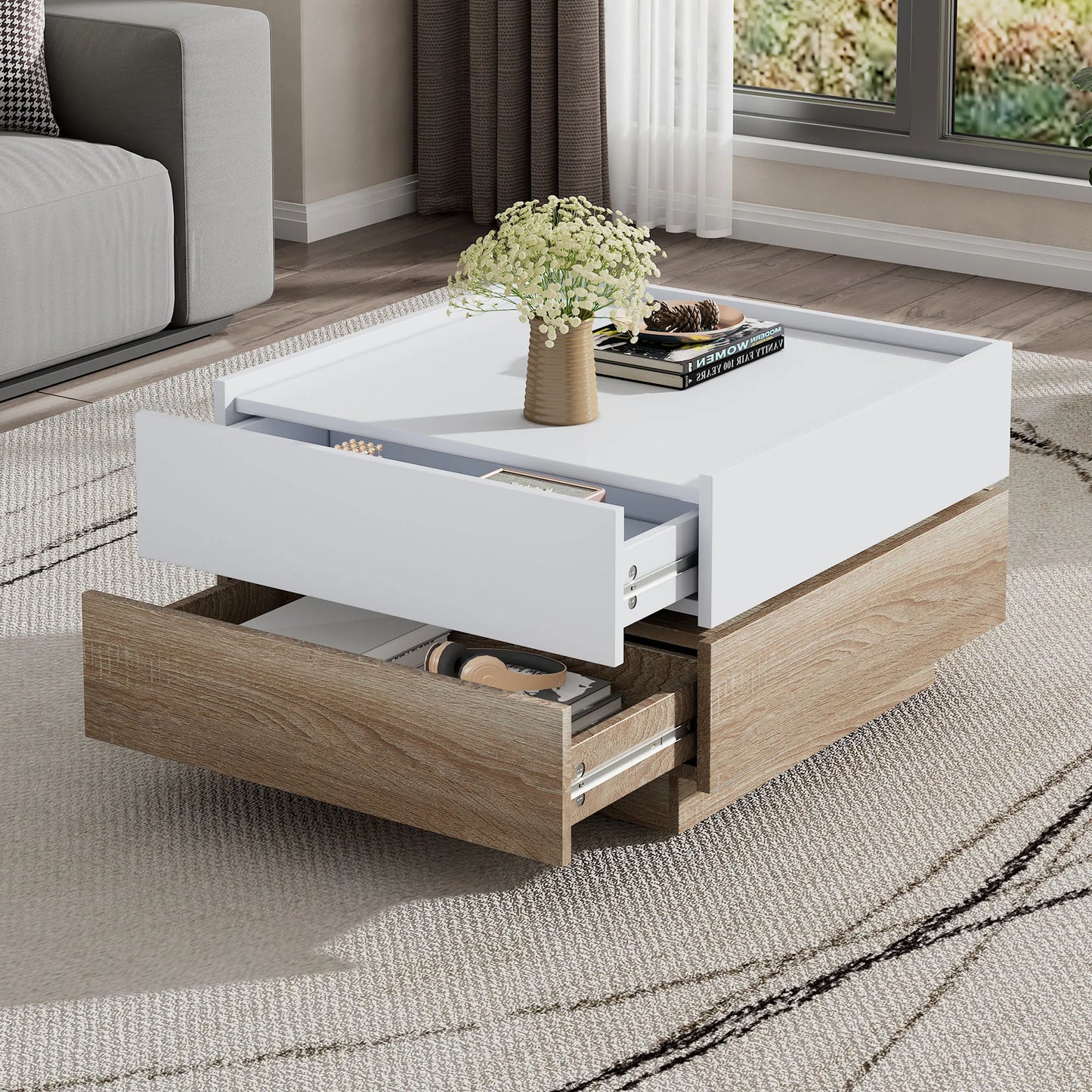 Table Basse En Bois Naira – Design Moderne Blanc & Noyer