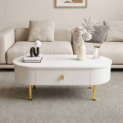 Table Basse Ovale Ovalia – Blanc & Détails Dorés