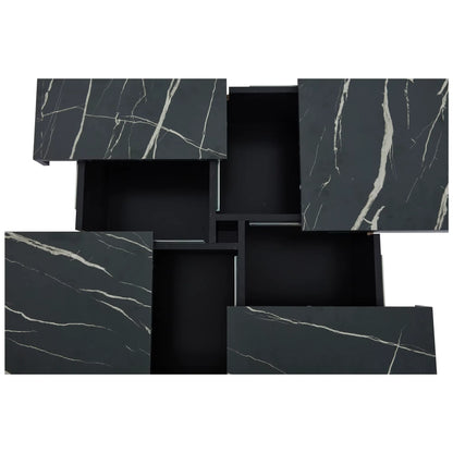 Table Basse En Bois Altea – Carrée Effet Marbre Blanc & Rangement Intégré