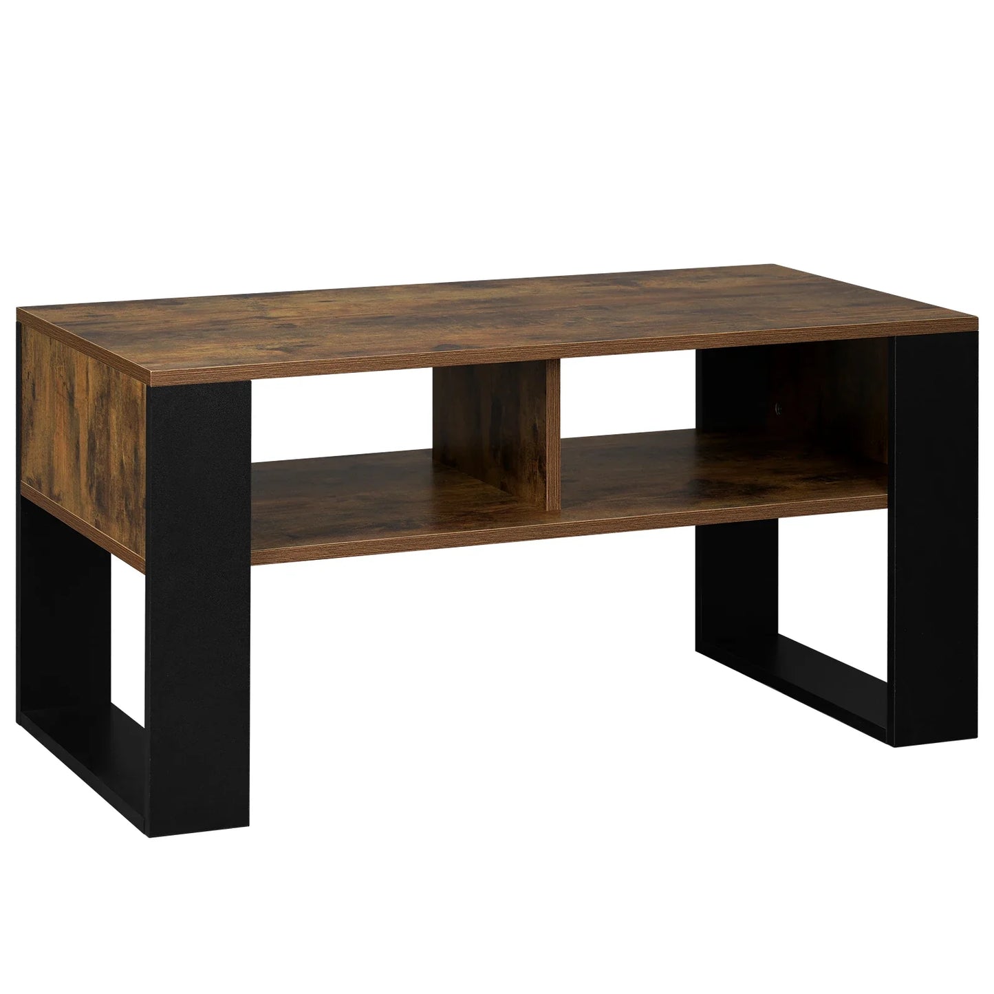 Table Basse En Bois Oria – Effet Chêne Clair & Noir avec Rangement Ouvert