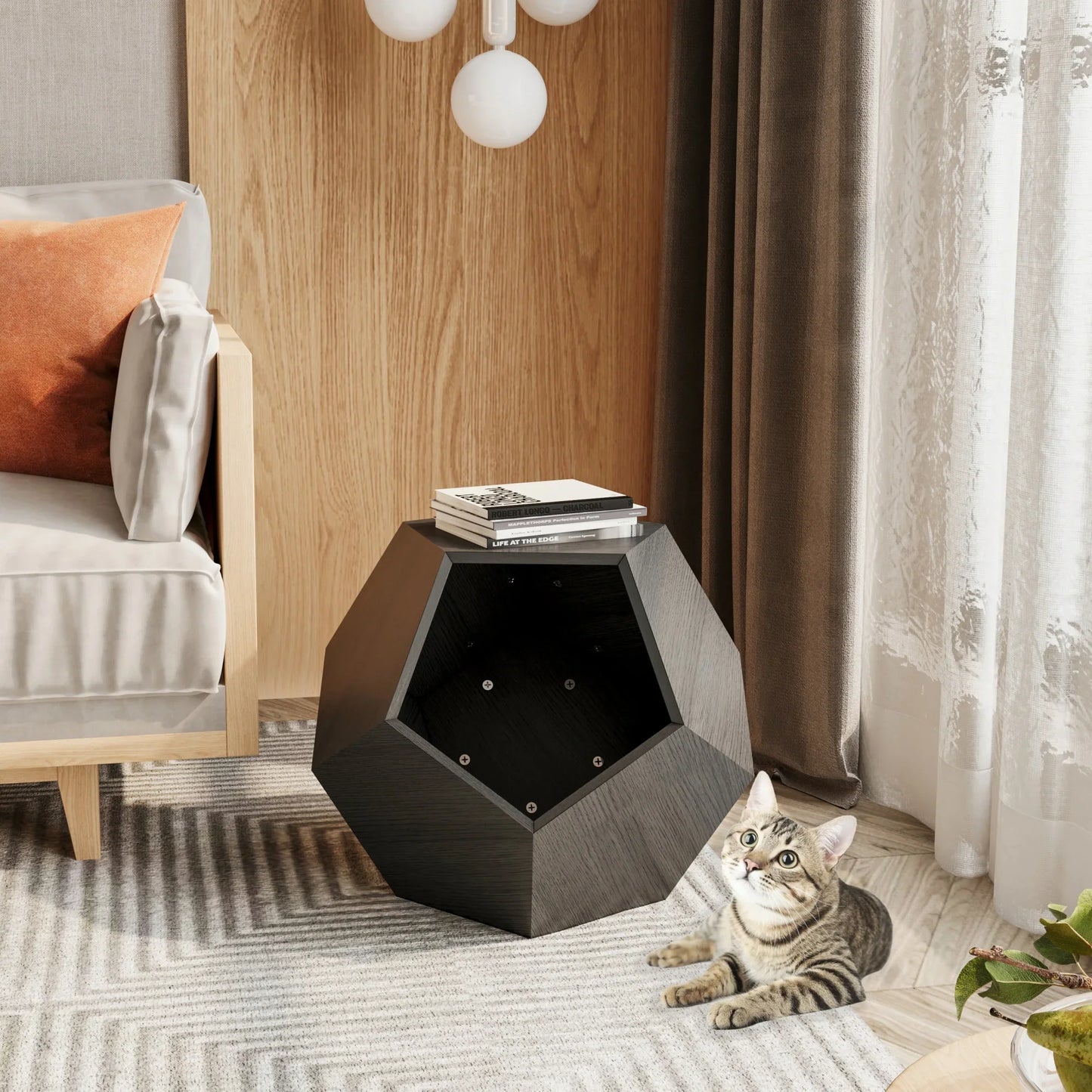 Table Basse En Bois  Milo – Table Multifonction avec Espace pour Chat (Bois Naturel)