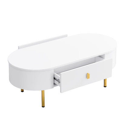 Table Basse Ovale Ovalia – Blanc & Détails Dorés