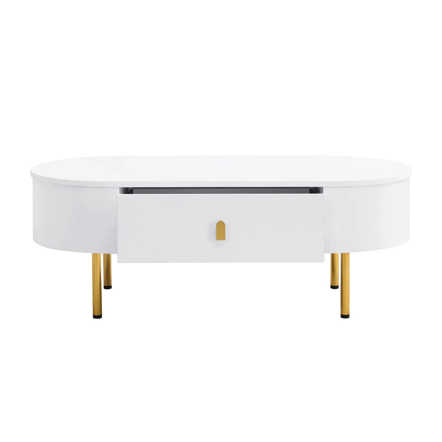 Table Basse Ovale Ovalia – Blanc & Détails Dorés