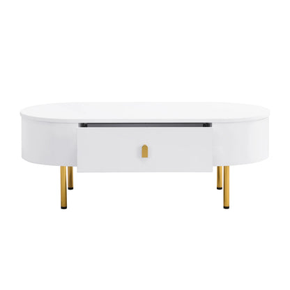 Table Basse Ovale Ovalia – Blanc & Détails Dorés