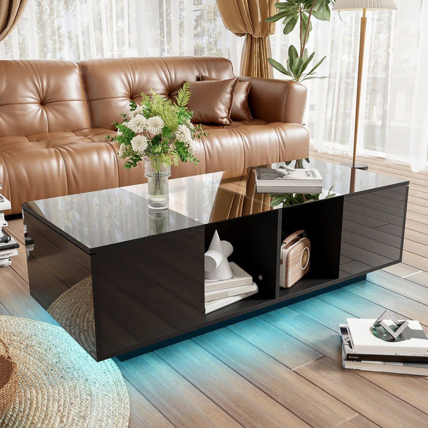 Table Basse En Verre Liora – Verre & LED Bluetooth