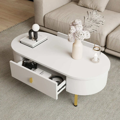 Table Basse Ovale Ovalia – Blanc & Détails Dorés