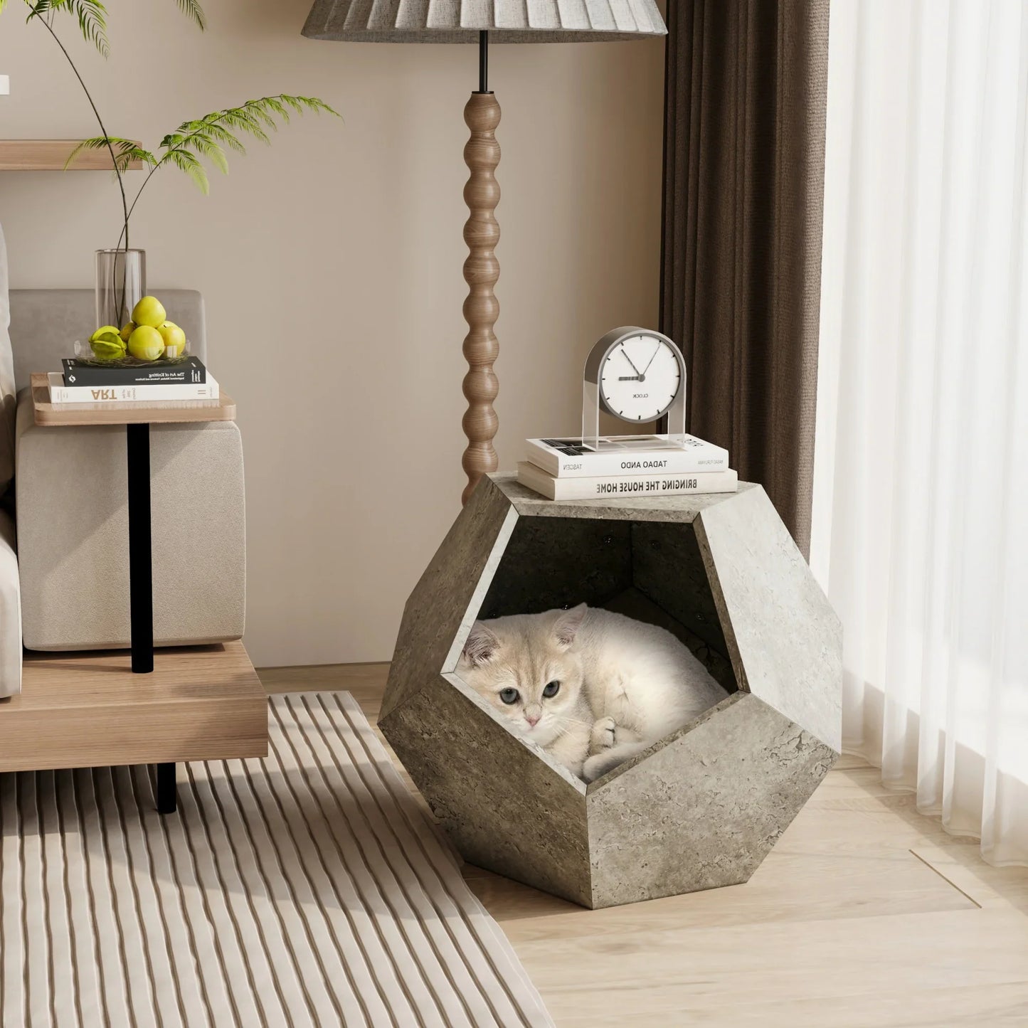 Table Basse En Bois  Milo – Table Multifonction avec Espace pour Chat (Bois Naturel)