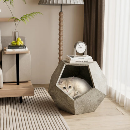 Table Basse En Bois  Milo – Table Multifonction avec Espace pour Chat (Bois Naturel)