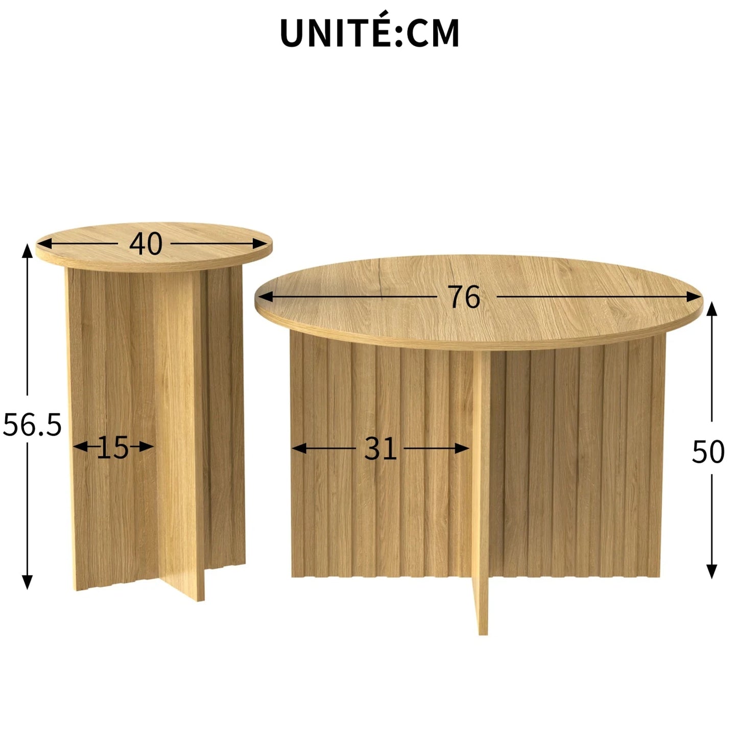 Tables Basses Gigognes Solvia – Ensemble 2 Pièces Effet Bois