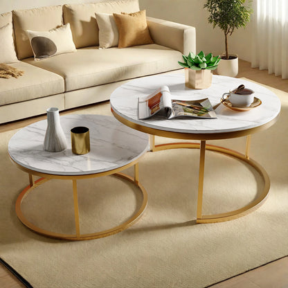 Tables Basses Gigognes Nova – Ensemble Rond Marbre & Or