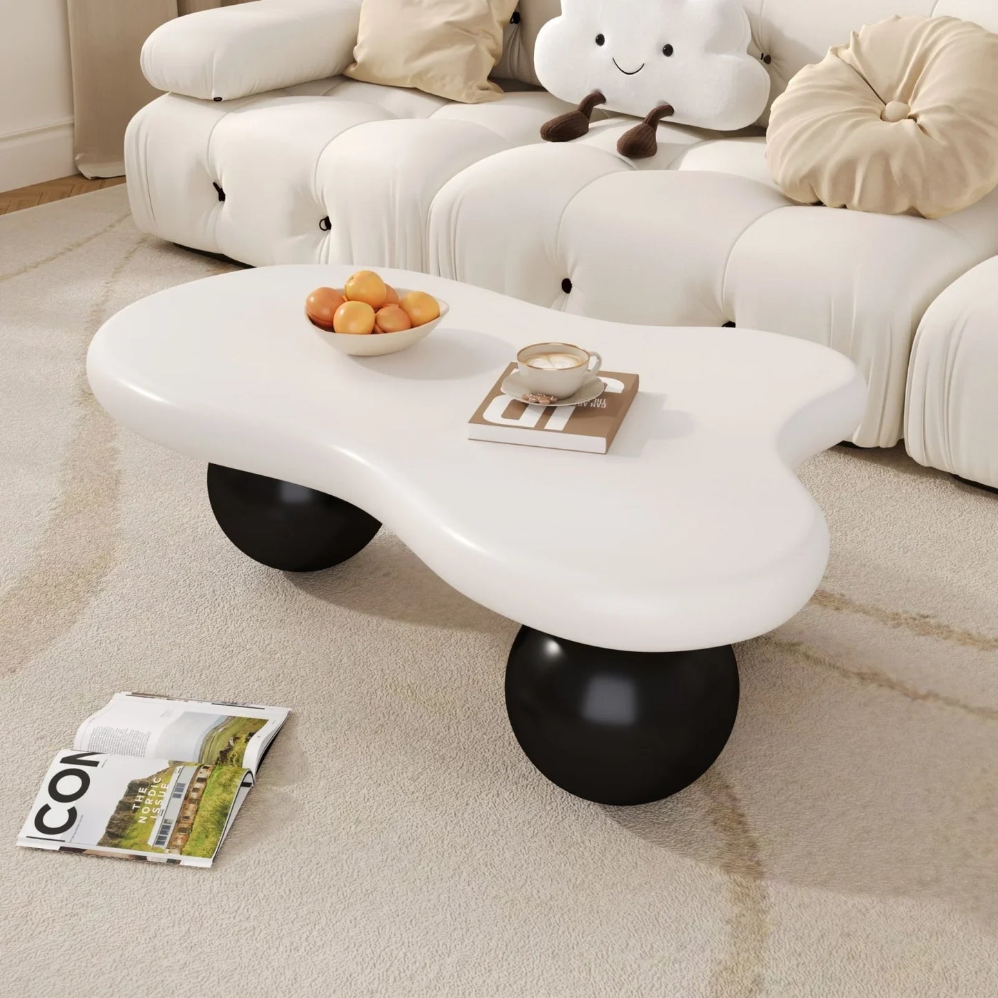 Table Basse En Bois Alenya – Forme Nuage, Blanc ou Noir