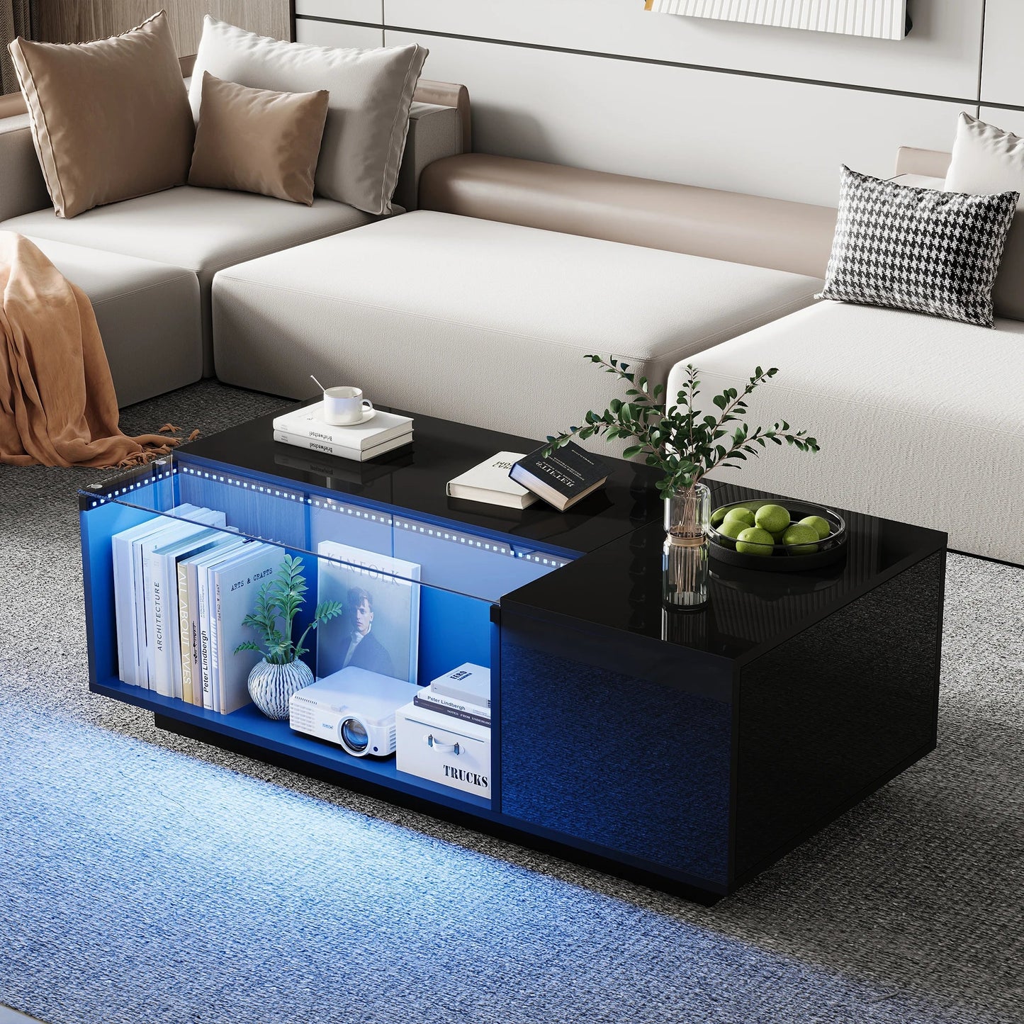 Table Basse En Verre Lyra – Verre Trempé & Rangement Intelligent