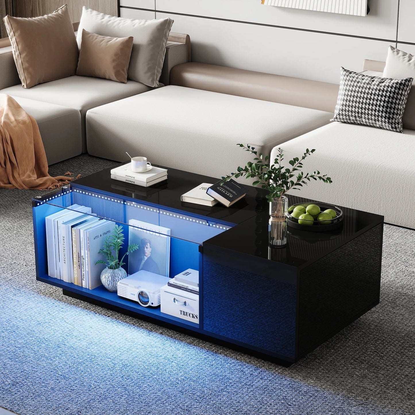Table Basse En Verre Lyra – Verre Trempé & Rangement Intelligent