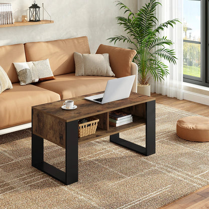 Table Basse En Bois Oria – Effet Chêne Clair & Noir avec Rangement Ouvert