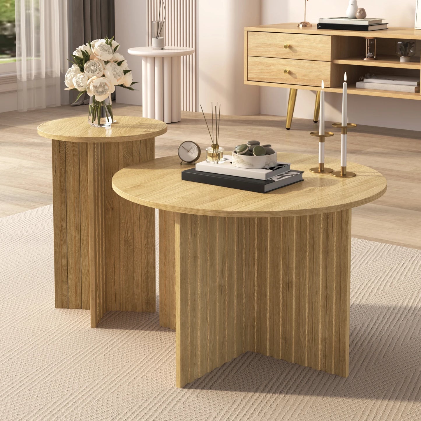 Tables Basses Gigognes Solvia – Ensemble 2 Pièces Effet Bois