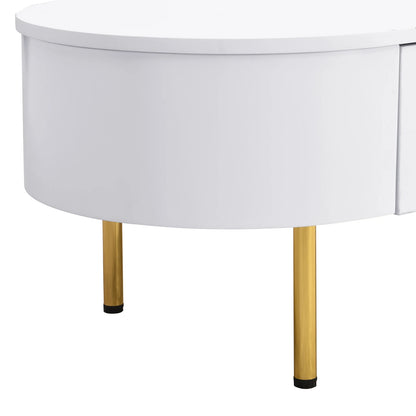 Table Basse Ovale Ovalia – Blanc & Détails Dorés