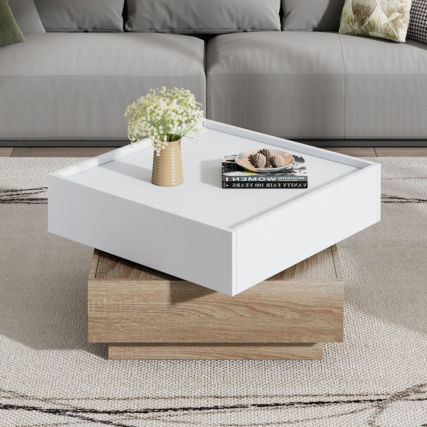 Table Basse En Bois Naira – Design Moderne Blanc & Noyer