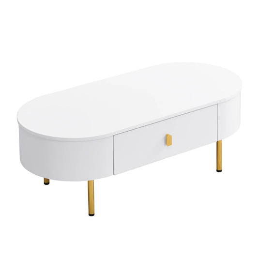 Table Basse Ovale Ovalia – Blanc & Détails Dorés