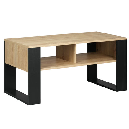 Table Basse En Bois Oria – Effet Chêne Clair & Noir avec Rangement Ouvert