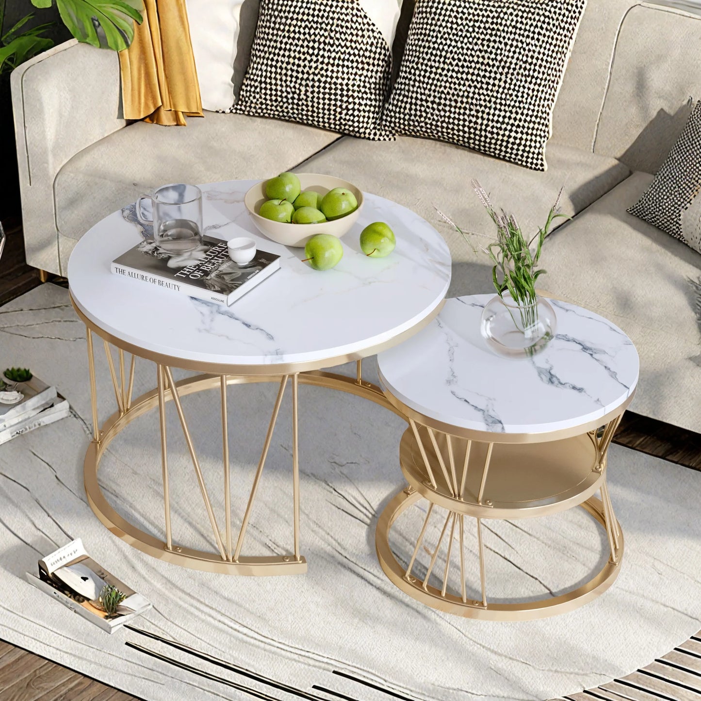 Tables Basses Gigognes Serena – Ensemble Rond Blanc & Métal