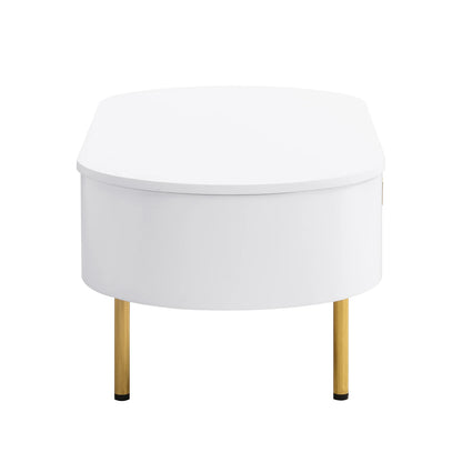 Table Basse Ovale Ovalia – Blanc & Détails Dorés