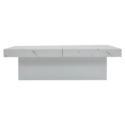 Table Basse En Bois Altea – Carrée Effet Marbre Blanc & Rangement Intégré