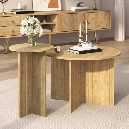 Tables Basses Gigognes Solvia – Ensemble 2 Pièces Effet Bois