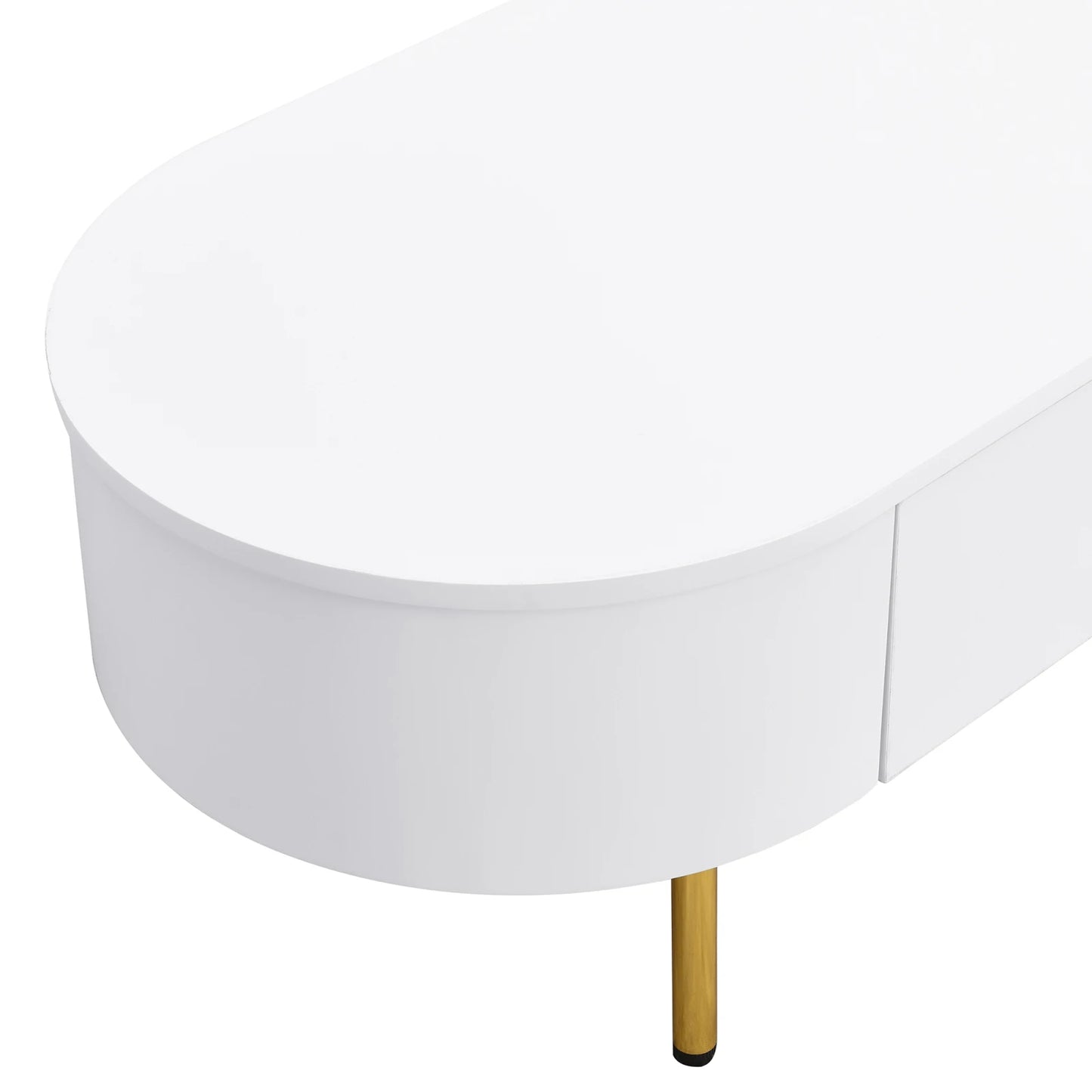 Table Basse Ovale Ovalia – Blanc & Détails Dorés