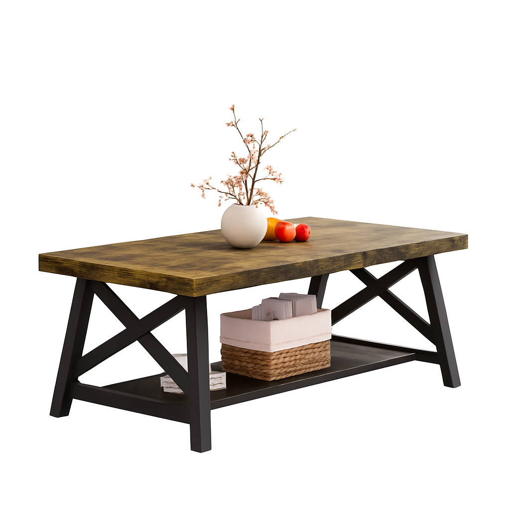 Table Basse En Bois Lioren – Bois Vieilli & Structure Métal Noir