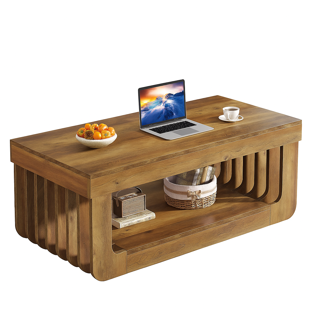 Table Basse En Bois Noa – Style Rustique Moderne & Rangement à Double Niveau