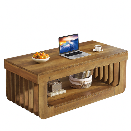 Table Basse En Bois Noa – Style Rustique Moderne & Rangement à Double Niveau