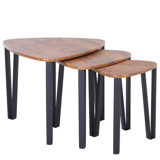 Tables Basses Gigognes Lunor – Set de 3 Tables Bois Noyer & Métal Noir