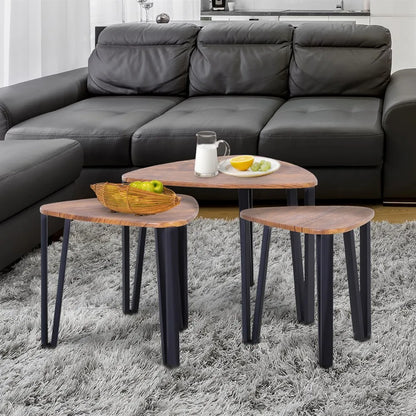 Tables Basses Gigognes Lunor – Set de 3 Tables Bois Noyer & Métal Noir