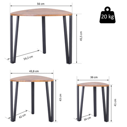 Tables Basses Gigognes Lunor – Set de 3 Tables Bois Noyer & Métal Noir