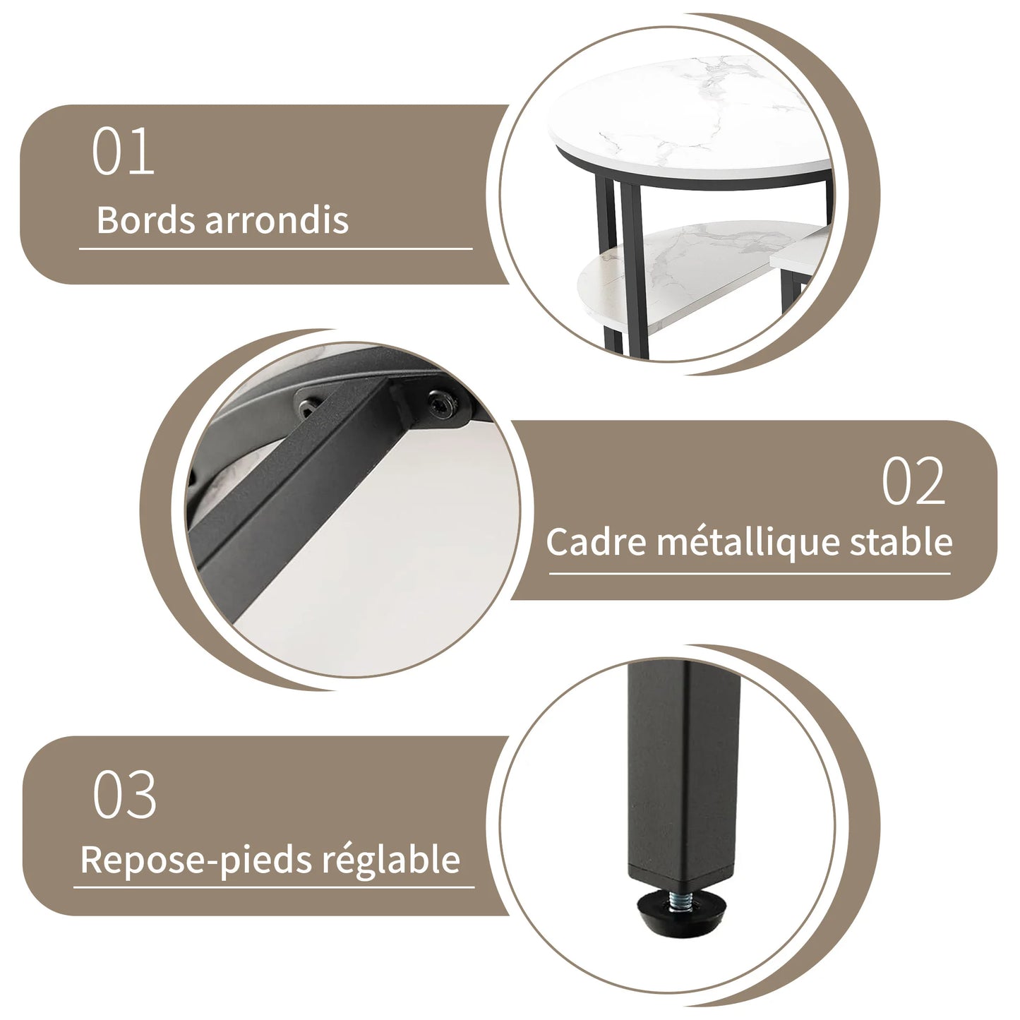 Tables Basses Gigognes Marbre Avela – Ronde & Ovale avec Rangements