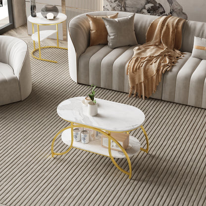 Tables Basses Gigognes Arcos – Ensemble Rectangulaire & Ovale Effet Marbre