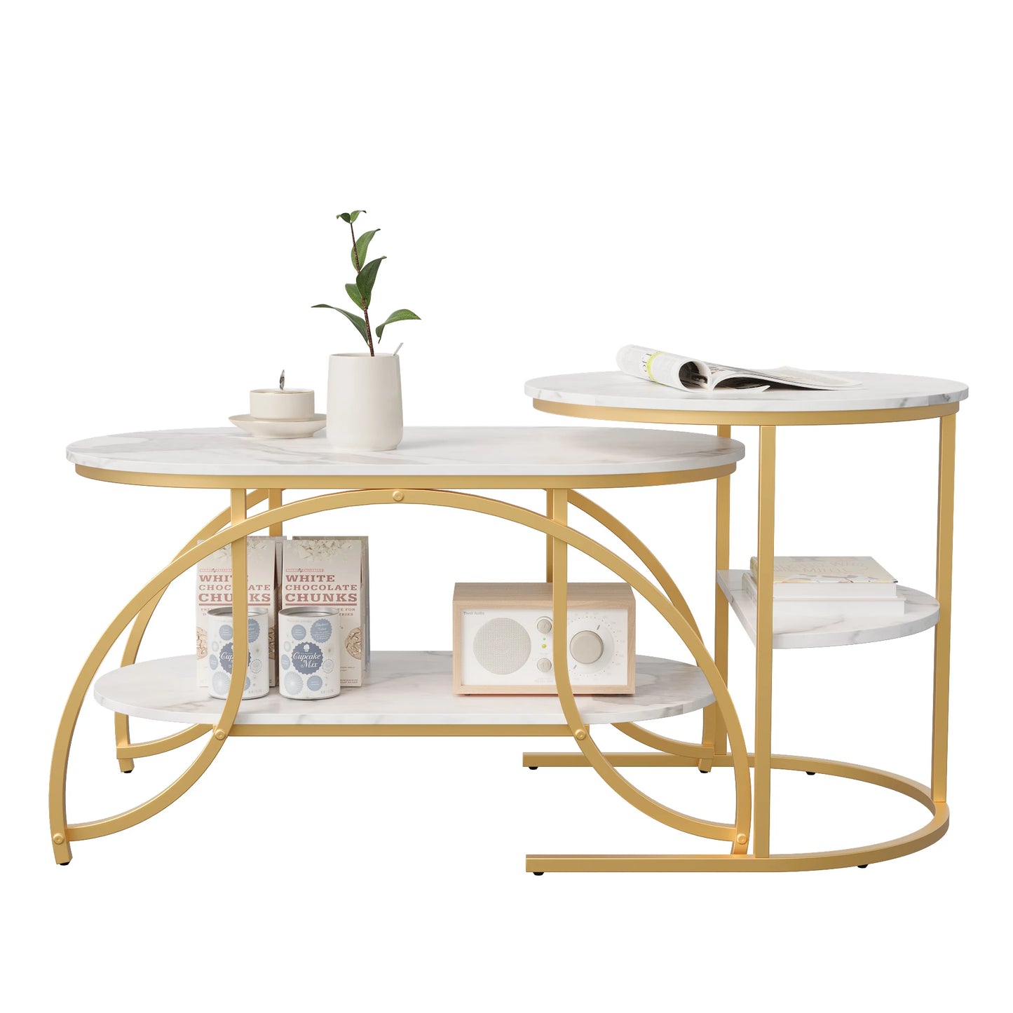 Tables Basses Gigognes Arcos – Ensemble Rectangulaire & Ovale Effet Marbre