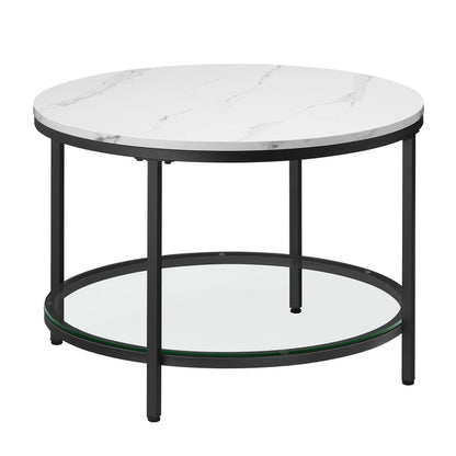 Table Basse Ronde Lyra - Effet Marbre et Double Plateau Verre