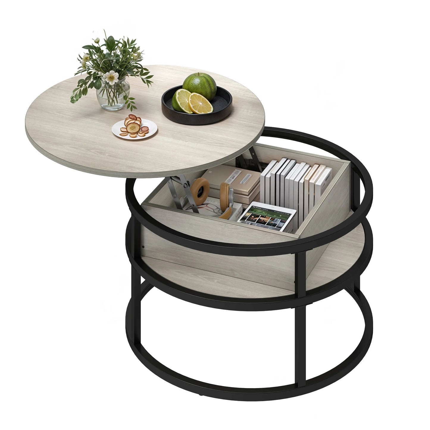 Table Basse Relevable Mira – Ronde Bois & Métal