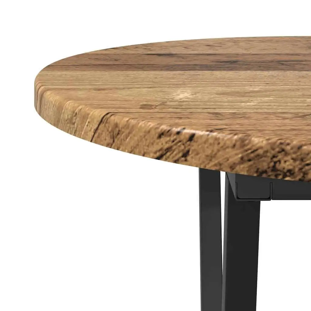 Table Basse Ovale Ovalis – Bois Massif Vieilli & Structure en Acier Noir (Style Rustique Chic)