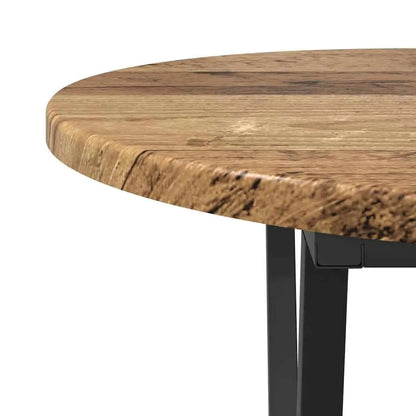 Table Basse Ovale Ovalis – Bois Massif Vieilli & Structure en Acier Noir (Style Rustique Chic)